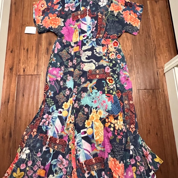 Johnny Was Maxi Floral Dress Button Front Blue Asian Print Small NWOT $328- - Picture 11 of 15